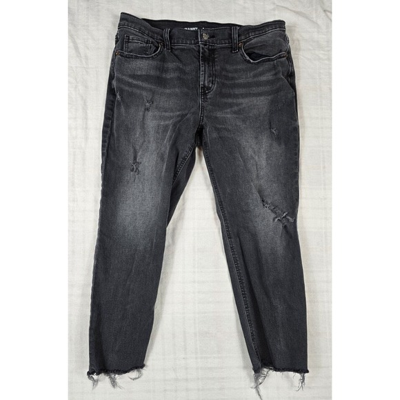 Old Navy Denim - Old Navy High Straight Boyfriend Distressed Cropped Raw Hem Jeans Black 8 Petite